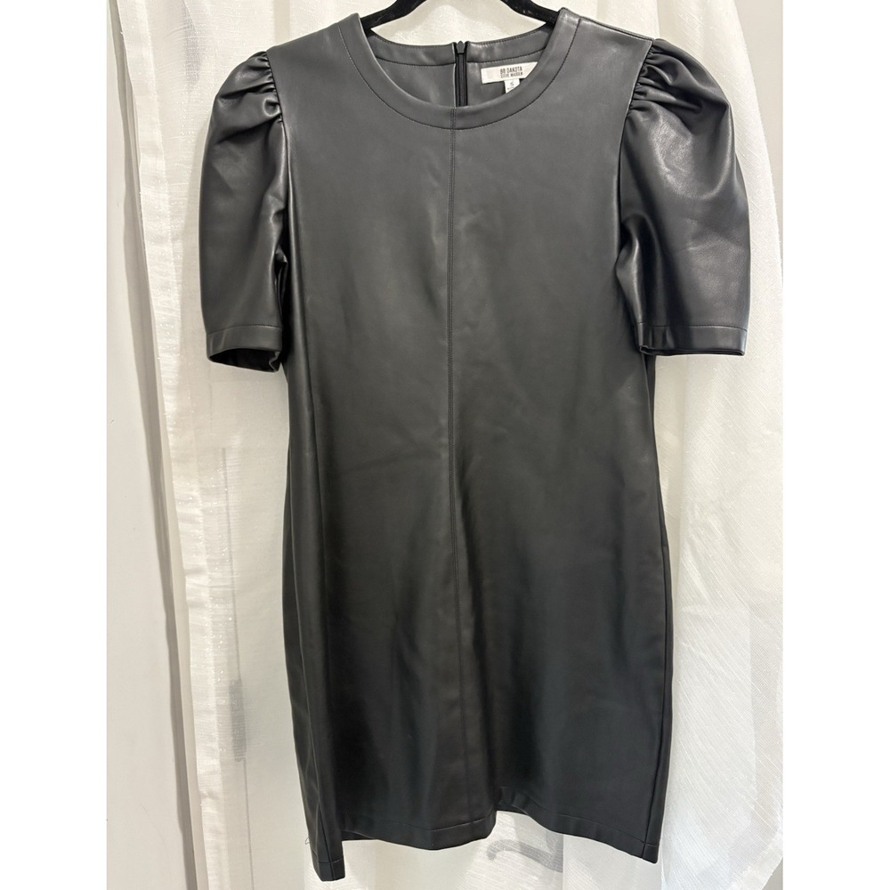 BB Dakota Steve Madden Women's Black Faux Leather Puff Sleeve Sheath Dress Sz S